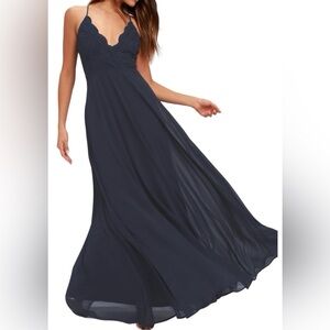Lulu's Navy Blue Lace Prom Dress